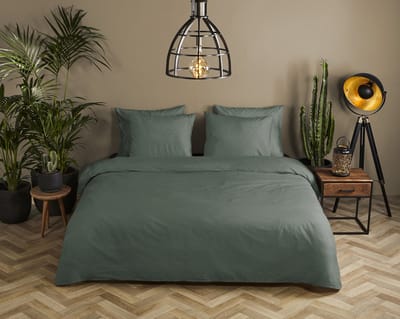 HIP dekbedovertrek effen kleur - Lits jumeaux 240x200/220 cm - Olijfgroen - 100% Katoen satijn