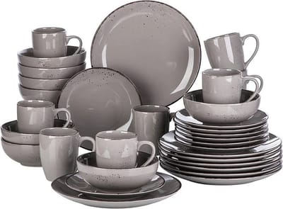 Luxe Serviesset – 32 delig – 8 persoons – Porselein - Bordenset – Dinner platen – Dessertborden - Kommen - Mokken - Schaaltjes - Grijs