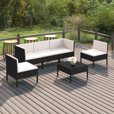 vidaXL - 6-delige - Loungeset - met - kussens - poly - rattan - zwart