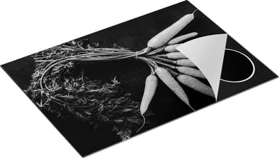 Chefcare Inductie Beschermer Wortels op Zwarte Marmer - Zwart Wit - 75x50 cm - Afdekplaat Inductie - Kookplaat Beschermer - Inductie Mat