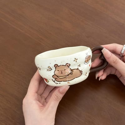 Leuke Capibara Keramische Mok Kinderhuis Ontbijt Koffiemok voor Vrienden Praktische Verjaardagscadeaus 301-400ml