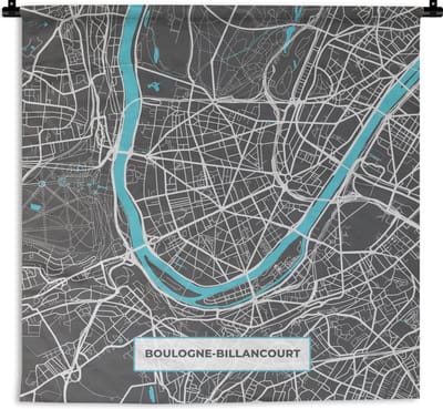 Wandkleed - Wanddoek - Frankrijk - Stadskaart - Kaart - Plattegrond - Boulogne-Billancourt - 180x180 cm - Wandtapijt