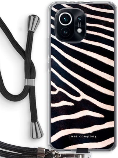 Case Company® - Hoesje met koord geschikt voor Xiaomi Mi 11 hoesje met Koord - Zebra - Telefoonhoesje met Zwart Koord - Bescherming aan alle Kanten en Over de Schermrand