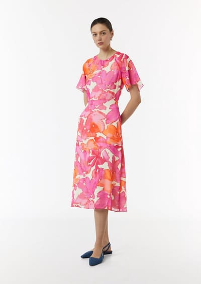 Midi-jurk met print en volantmouwen ronde hals voor dames COMMA