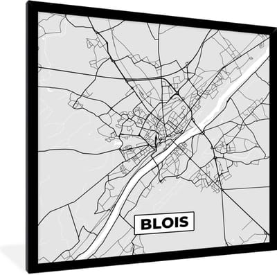Fotolijst incl. Poster - Plattegrond - Blois - Stadskaart - Kaart - Frankrijk - 40x40 cm - Posterlijst