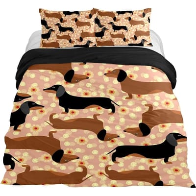 Teckel Dekbedovertrek Set Cartoon Stijl Teckels King Size Beddengoed Set voor Hondenliefhebbers Kinderen Tieners 23 stuks Eenpersoons Dekbedovertrek EU Double 200x200cm