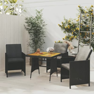 vidaXL - Tuintafel - 70x70x72 - cm - poly - rattan - en - massief - acaciahout - zwart