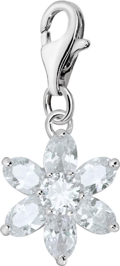 Quiges – 925 - Zilver – Charm - Bedel - Hanger - Kristal Zirkonia Bloem - met – sterling - zilver - karabijnslot - geschikt - voor - Bedelarmband HC231