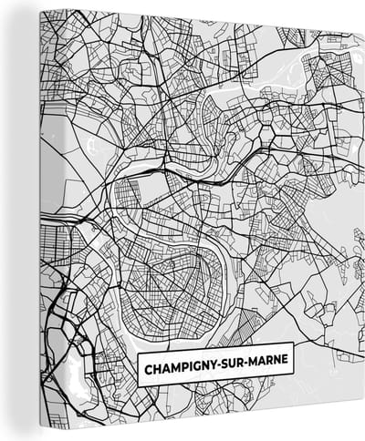 Canvas Schilderij Stadskaart - Frankrijk - Kaart - Champigny-sur-Marne - Plattegrond - 20x20 cm - Wanddecoratie