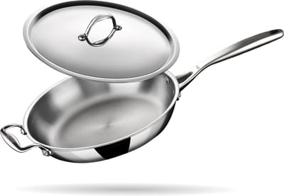Stahl - Triply Koekenpan - PFAS Vrij - Ø 28 cm - Met Deksel - Geschikt voor Inductie & Alle Warmtebronnen - Voor 5-6 Personen - Pan & Kookpan - RVS