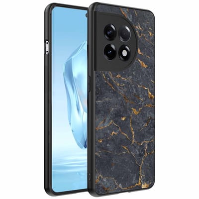 Geschikt voor OnePlus 12 Telefoonhoesje met Grijs Goud Marmer Opdruk - TPU Backcover Case Grey Gold Marble Design - Zwart - Smartphonica geschikt voor OnePlus 12