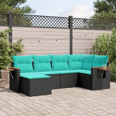 vidaXL - 6-delige - Loungeset - met - kussens - poly - rattan - zwart
