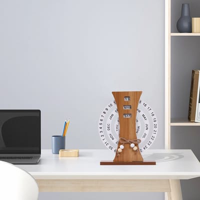 Houten eeuwigdurende kalender voor bureau - handmatig roterend ontwerp voor thuis en kantoor