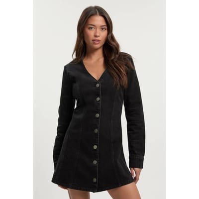 boohoo Dames Flare lange mouwen minijurk | Washed Black | Maat: 6