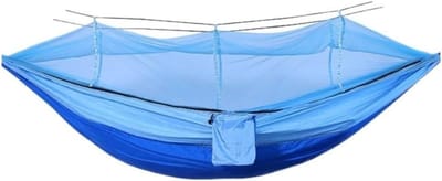 Hangmat met klamboe - Kampeerhangmat Buiten - Ontspannen in de natuur - Snel op te zetten - 12 kg - Blauw