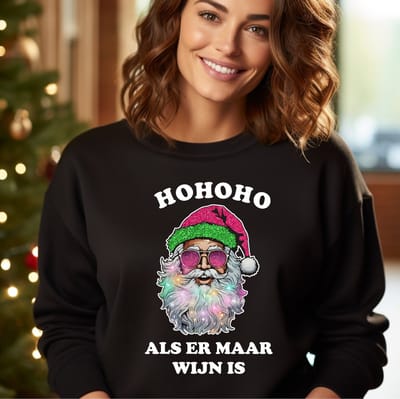 Foute kersttrui- Hohoho Als er maar wijn is- Zwarte sweater- maat XL