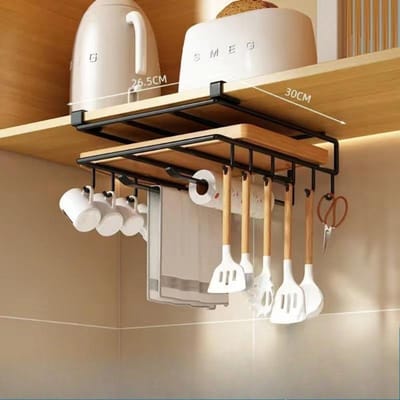 Keuken Hangrek Kast Papieren Handdoekrekken Hangende Kast Opbergruimte Dubbellaags Snijplankrek Metalen Dekselrek