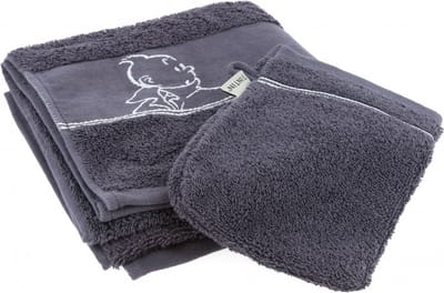 Moulinsart Kuifje Handdoek + Washandje (Grijs) Tintin