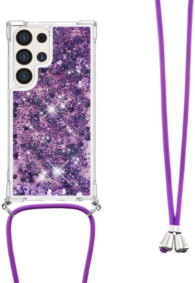 Coverup Hoesje - Geschikt voor Samsung Galaxy S25 Ultra Hoesje - Coverup Liquid Glitter Back Cover met Koord - Paars