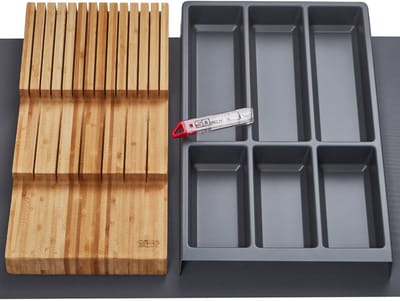 Orga-Box Vario SET 6 antraciet voor lade van 90 mm: bestekbak, messenhouder, antislipmat Orga-Weave