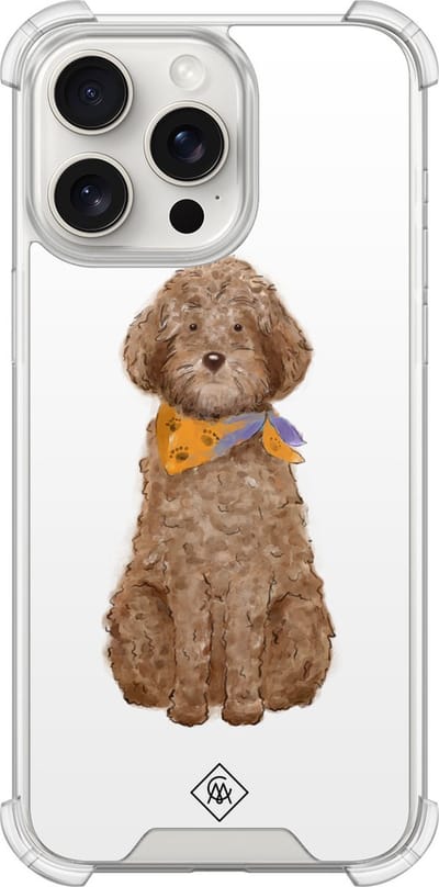 Casimoda® hoesje - Geschikt voor iPhone 15 Pro Max - Labradoodle - Shockproof case - Extra sterk - TPU/polycarbonaat - Bruin/beige, Transparant