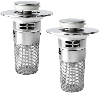Wastafelstoppen met afvoerzeef, 34-40 mm pop-up afvoerventiel voor badkamer, afvoerstop met haarzeef voor opzetwastafel, effectieve filtering en snelle afvoer