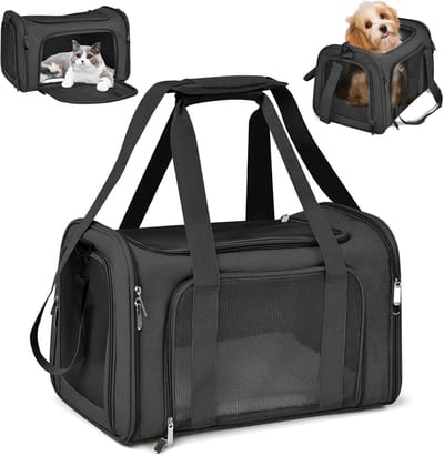 SnelShoppen - Opvouwbare Transporttas voor Katten en Honden - 45x30x30 cm - Ademend, Lichtgewicht, Voor Auto en Trein - Zwart - Tot 7 kg