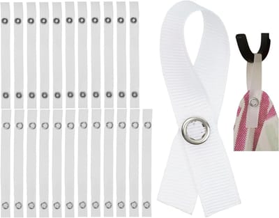 Naadloze ophanglussen van textiel – Set van 24 – Afmeting lus 150 x 12 mm – Met drukknoop – Geschikt voor het ophangen van theedoeken, handdoeken, schoonmaakdoeken en diverse soorten textiel – Wit