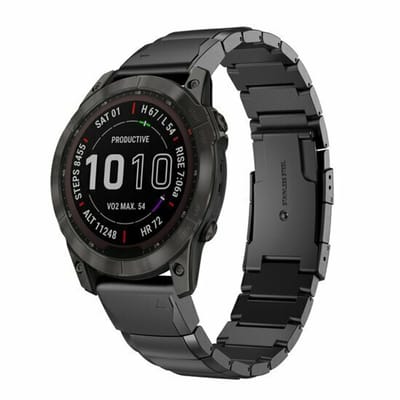 By Qubix - Geschikt voor Garmin bandje - 22mm Quickfit - Stainless steel schakelband - Zwart - Geschikt voor Garmin Instinct 3 / Instinct E - 45mm