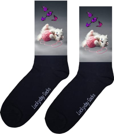 Kitten - Opkikkertje - Grappige sokken - Valentijn cadeau - Verjaardag cadeau - Kerst cadeau - Wol - Grappige sokken - Leuke sokken - Vlinders - Witte Kat - Poes - Vrolijke sokken - Kerst sokken - Vaderdag - Moederdag - Socks maken Happy - 37-44