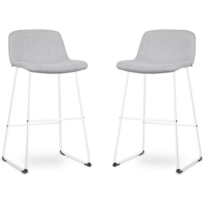 Nolon Nino-Mats Barkrukken Set van 2 Lichtgrijs - Wit Onderstel - Zithoogte 75 cm - Stof - Keuken
