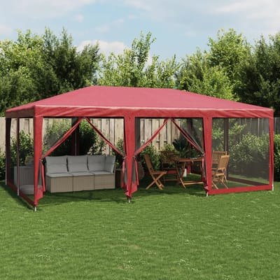 vidaXL - Partytent - met - 10 - mesh - zijwanden - 6x4 - m - HDPE - rood