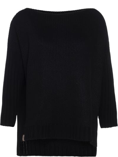 Knit Factory Kylie Gebreide Dames Trui - Trui dames winter - Pullover dames - lange mouw - Wintertrui - Damestrui - Boothals - Zwart - 46/54 - Grote maten dames kleding