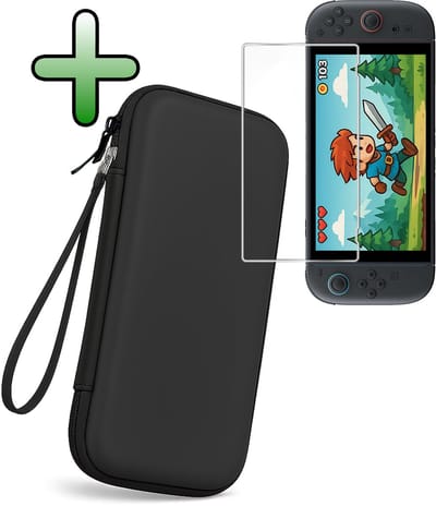 Hoesje Geschikt voor Nintendo Switch 2 Case Hoes Hard Cover Koord Met Screenprotector - Bescherm Case Geschikt voor Nintendo Switch 2 Hoes - Zwart