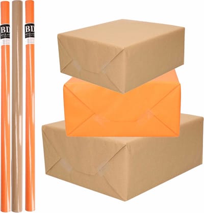 8x Rollen kraft inpakpapier/kaftpapier pakket bruin/geel 200 x 70 cm/cadeaupapier/verzendpapier/kaftpapier
