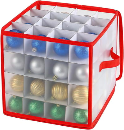 Opbergdoos Kerstballen - Decoratie Opberger - Feestdagen Opslag - Met 64 Vakken - 28x28x6 cm - Grijs