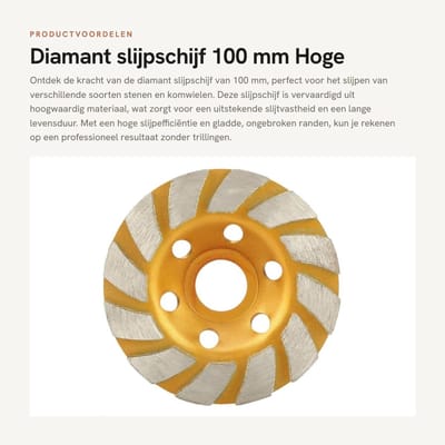 Dailygoods- Slijpschijf Diamant 100 mm - Slijpschijf voor Steen - Slijpmachine - Hoge Slijpefficiëntie - Ronde Vorm - Slijtvaste Materiaal - Diamantschijf