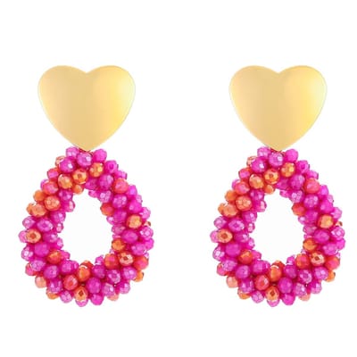 Michelle Bijou Oorbellen Kralen Party Hart goud fuchsia mix