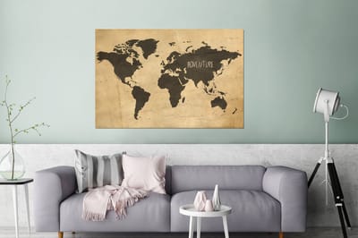 Aluminium schilderij 120x80 cm - Wanddecoratie metaal - Wereldkaart - Quote - Vintage - Metalen muurdecoratie woonkamer - Decoratie industrieel - Foto op dibond - Industriële accessoires slaapkamer