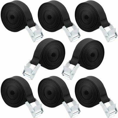 Spanbanden, 8 stuks ratelspanbanden met vergrendelingsgesp voor motorfiets, auto, fietsendrager, bagage 2,5 cm x 1 m