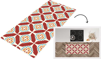 Keukenloper - Loper keuken - Bloemen - Tegel - Patroon - 120x50 cm - Keukenloper vinyl