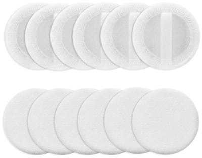 SnelShoppen - 12 Stuks Velour Make-up Poeder Puff Pastry 6cm Rond voor Gezicht, Lichaam en Compacte Make-up Applicator met Riem - Wit