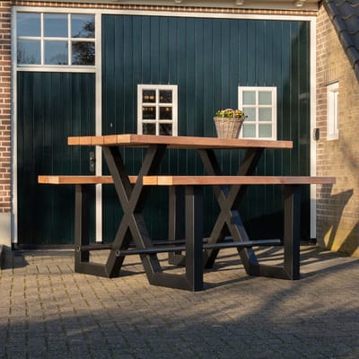 Tuilana - Picknicktafel - Statafel - X-poot - Robuust staal - Koker design - Douglas hout