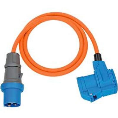 Brennenstuhl Camping CEE Verloopkabel met CEE stekker en hoekkoppeling incl. veiligheidscontact combistekkerdoos (1,5m kabel in oranje, 230V/16A, voor buitengebruik, Made in Germany)