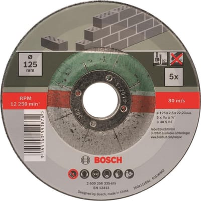 Bosch slijpschijven set - Voor steen - 125 x 2,5 mm - gebogen - 5 stuks