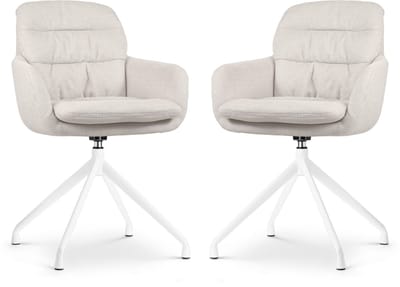 Nolon Nola-Mia Eetkamerstoelen Set van 2 Beige - Draaibaar - met Armleuning - Stof - Wit Onderstel - Comfortabel