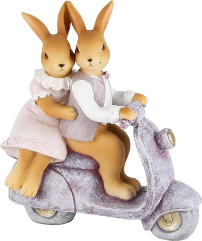 Dekoratief | Bunny koppel op scooter, resina, 14x6x15cm | A230252
