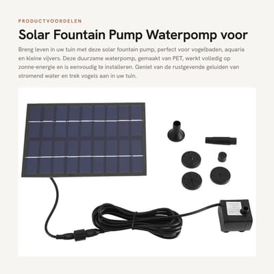 Dailygoods - Solar Fountain Pump - Waterpomp voor Vogelbad - Zonne-energie - Zwart - Tuin Decoratie - Ideaal voor Vijvers - 200 L/h