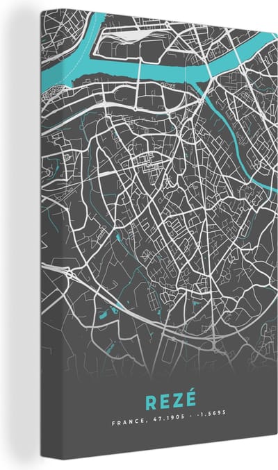 Canvas Schilderij Rezé - Frankrijk - Stadskaart - Kaart - Plattegrond - 20x30 cm - Wanddecoratie