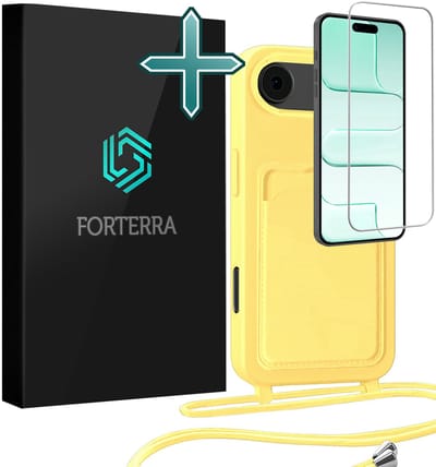 Hoesje Geschikt voor iPhone Air Pashouder Case Siliconen Hoes Met Koord Met Screenprotector - Hoes Geschikt voor iPhone Air Met Telefoonkoord Hoesje Back Cover Met Pasjeshouder - Geel